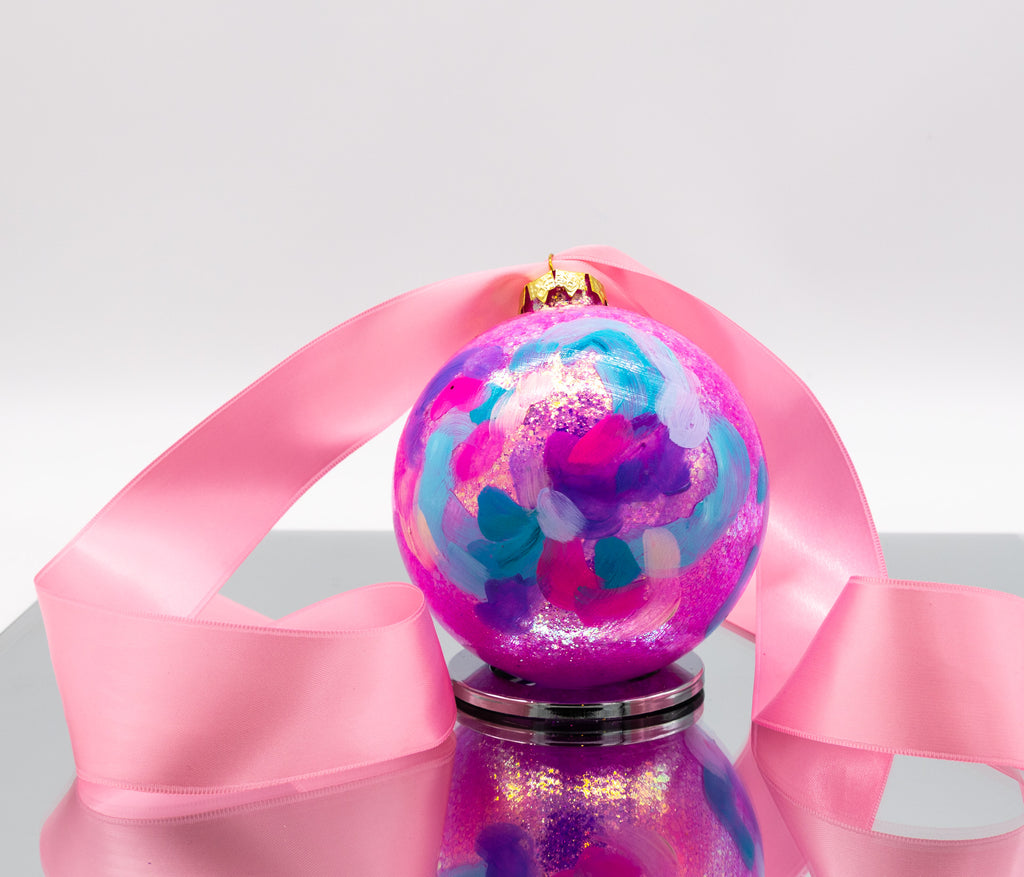 #43 Large Hand Painted Sparkly Glass Ball Ornament