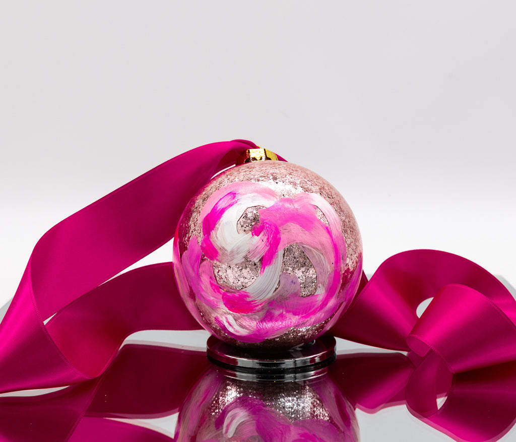 #46 Large Hand Painted Sparkly Glass Ball Ornament