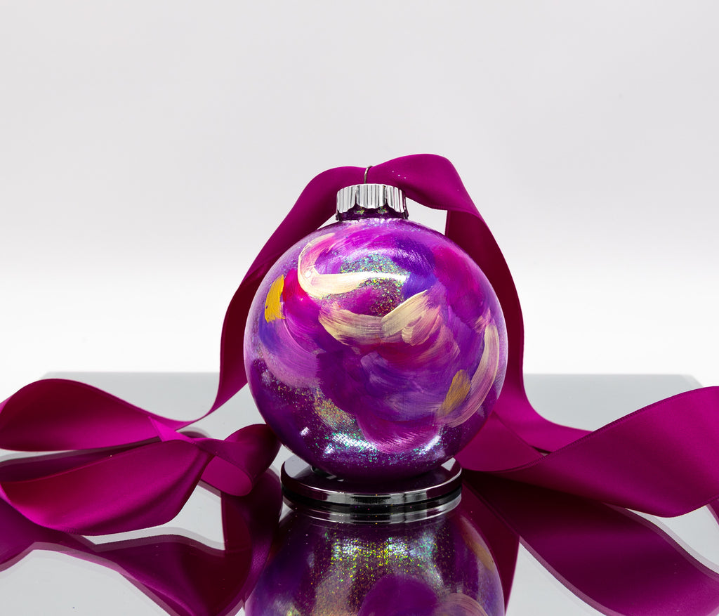 #47 Large Hand Painted Sparkly Glass Ball Ornament