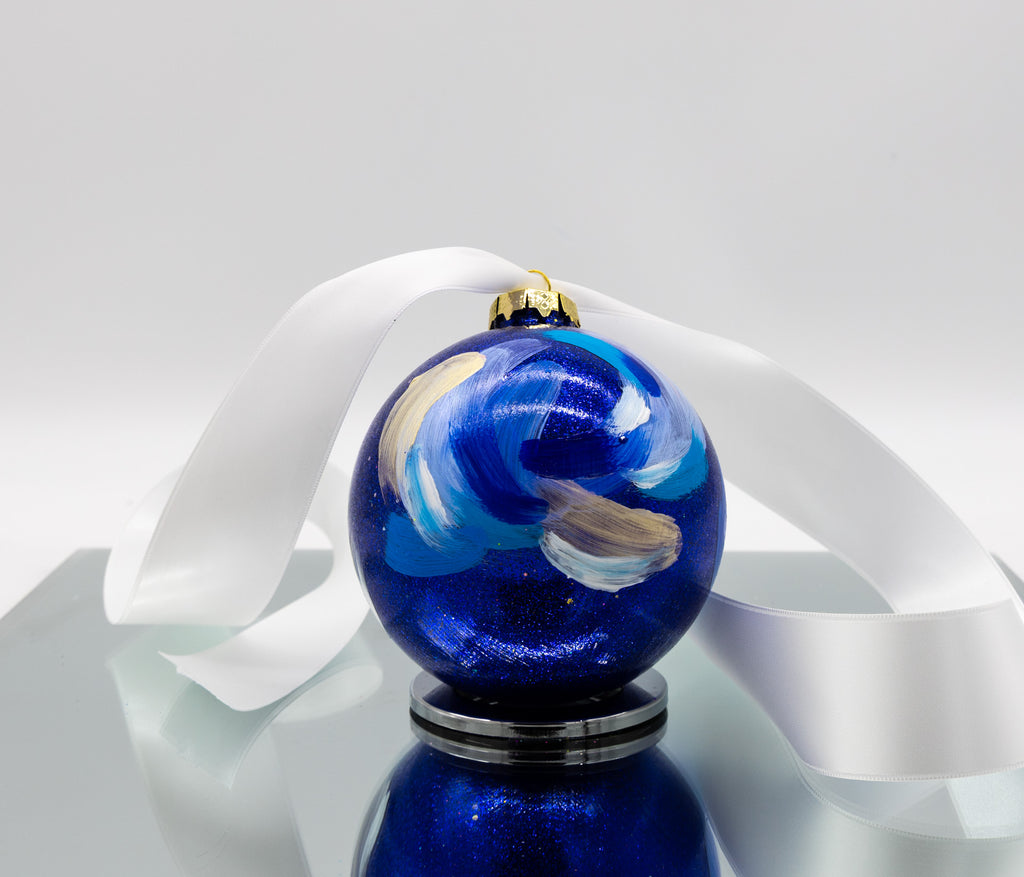 #49 Large Hand Painted Sparkly Glass Ball Ornament