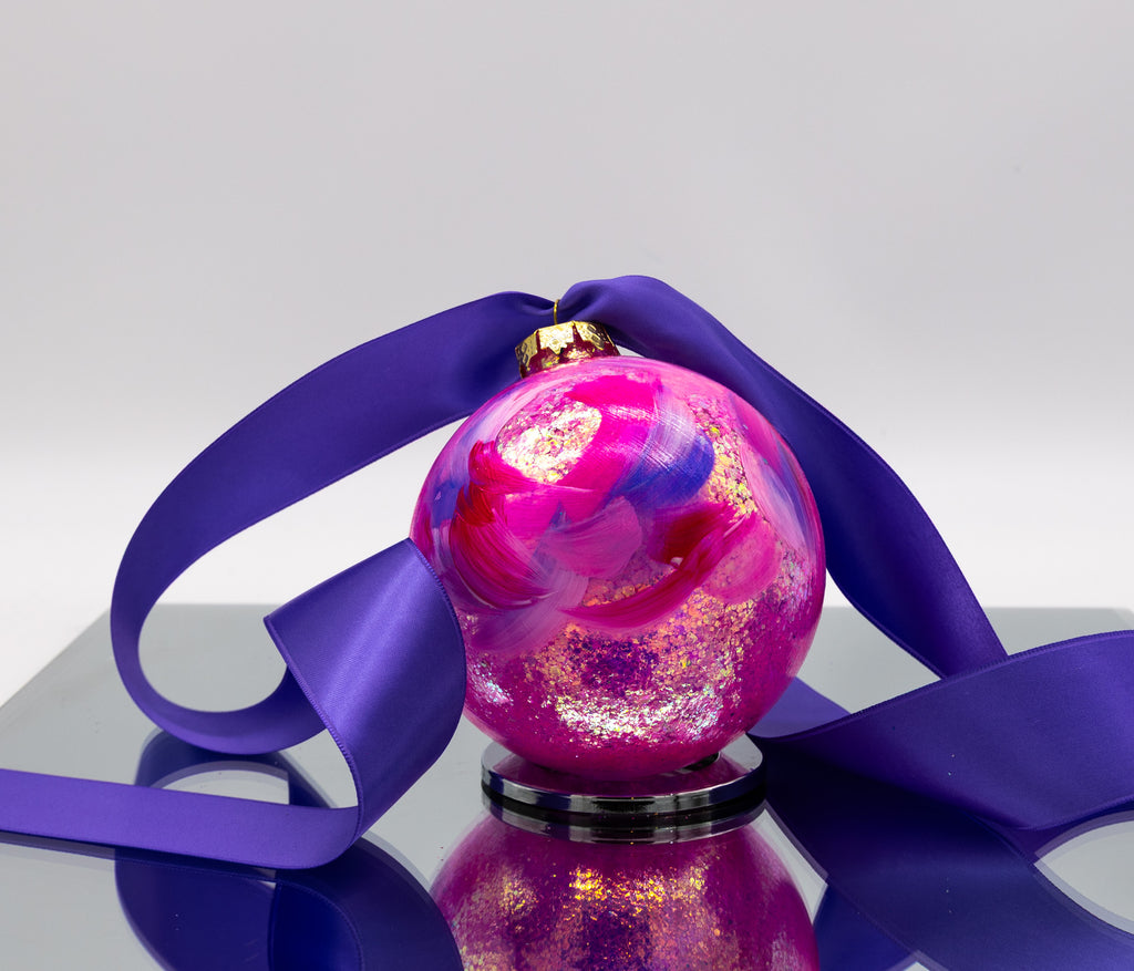 #51 Large Hand Painted Sparkly Glass Ball Ornament