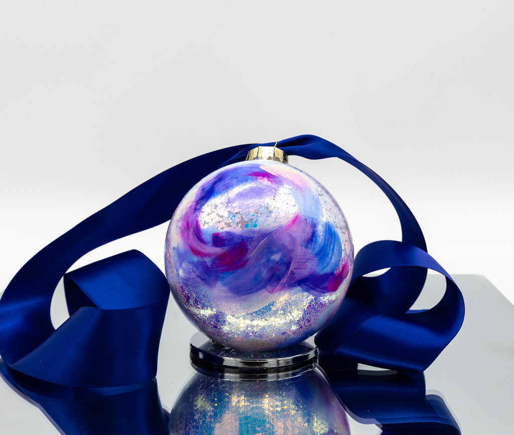 #52 Large Hand Painted Sparkly Glass Ball Ornament
