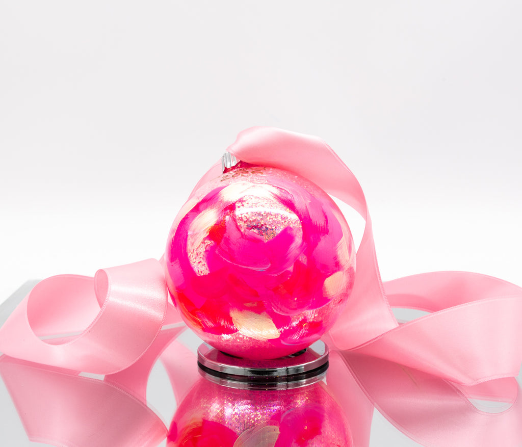 #53 Large Hand Painted Sparkly Glass Ball Ornament