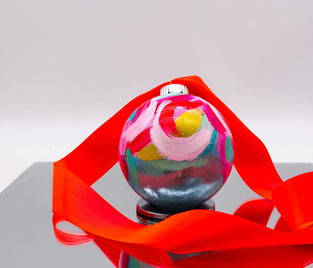 #55 Large Hand Painted Sparkly Glass Ball Ornament