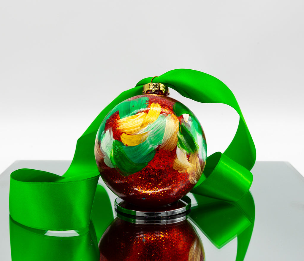 #56 Large Hand Painted Sparkly Glass Ball Ornament