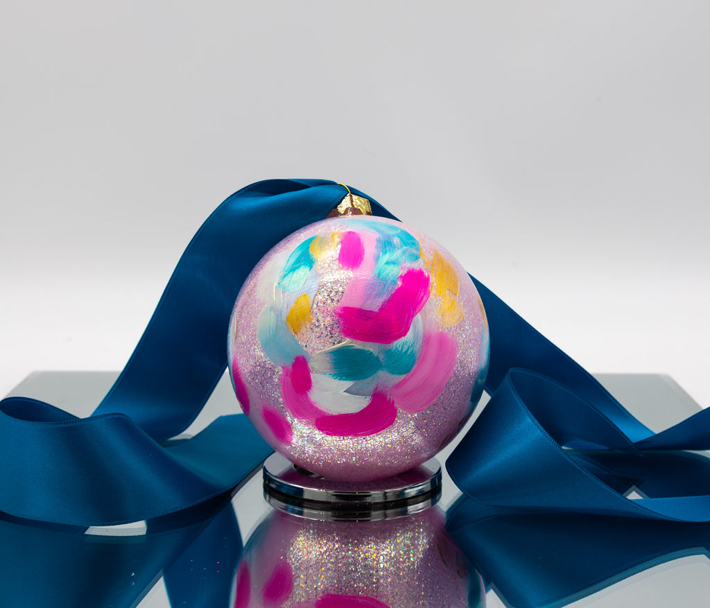 #57 Large Hand Painted Sparkly Glass Ball Ornament