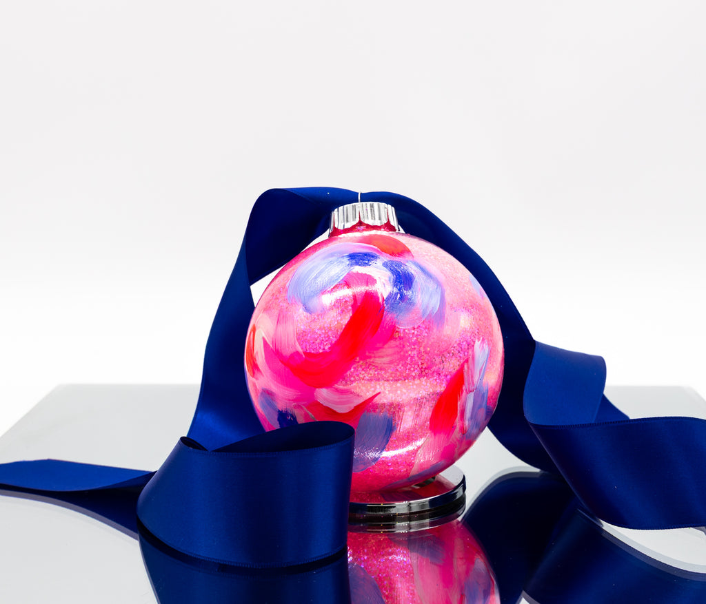 #60 Large Hand Painted Sparkly Glass Ball Ornament