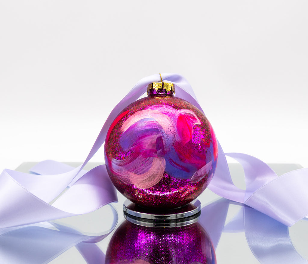 #61 Large Hand Painted Sparkly Glass Ball Ornament