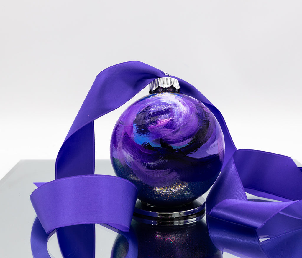 #65 Large Hand Painted Sparkly Glass Ball Ornament