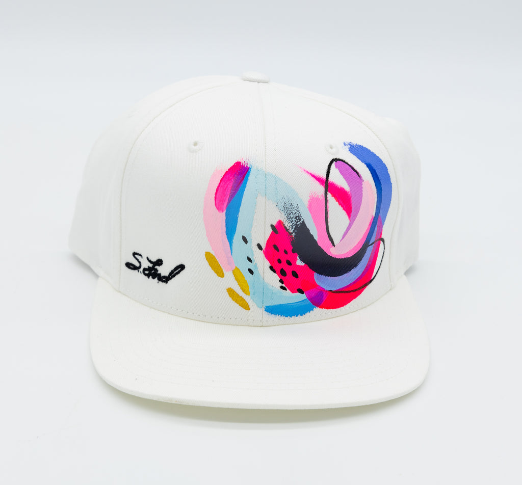 Layers to Love, Abstract Hand Painted White Organic Hat