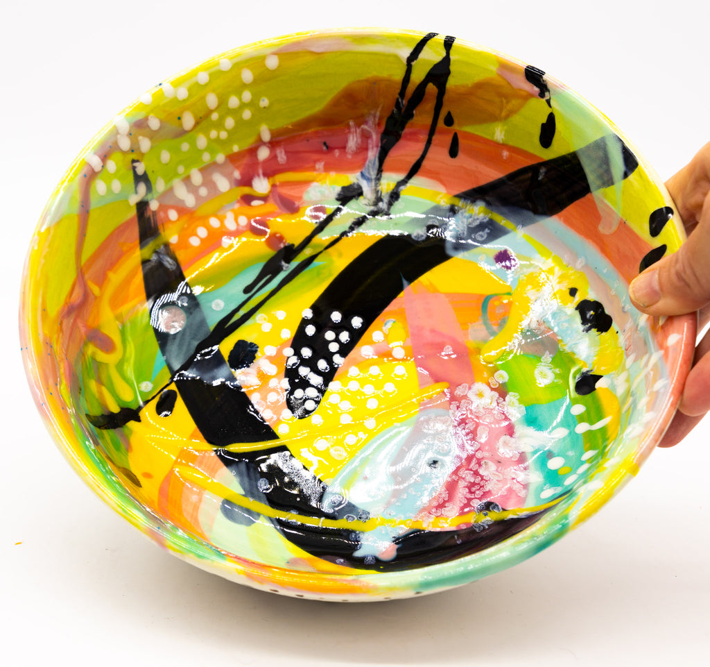 #88 Hand painted modern serving bowl