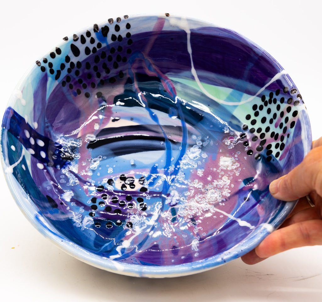 #89 Hand painted modern serving bowl