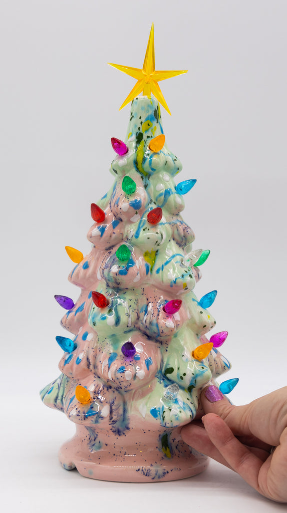 #51 Hand Painted 11" lighted Ceramic Christmas Tree
