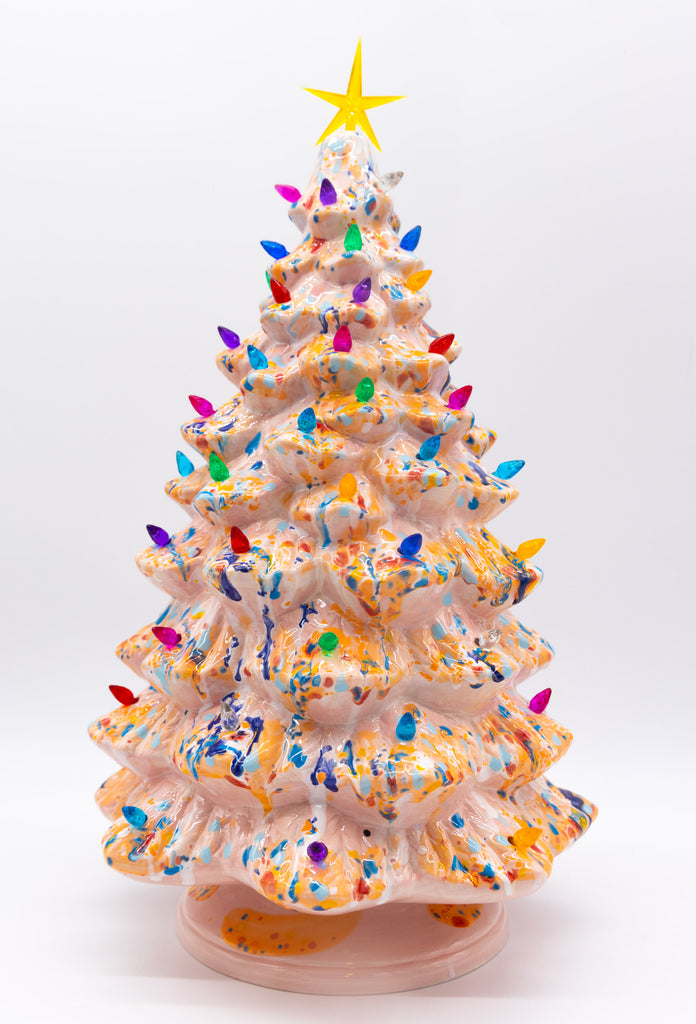 #71 Hand Painted 18" lighted Ceramic Christmas Tree