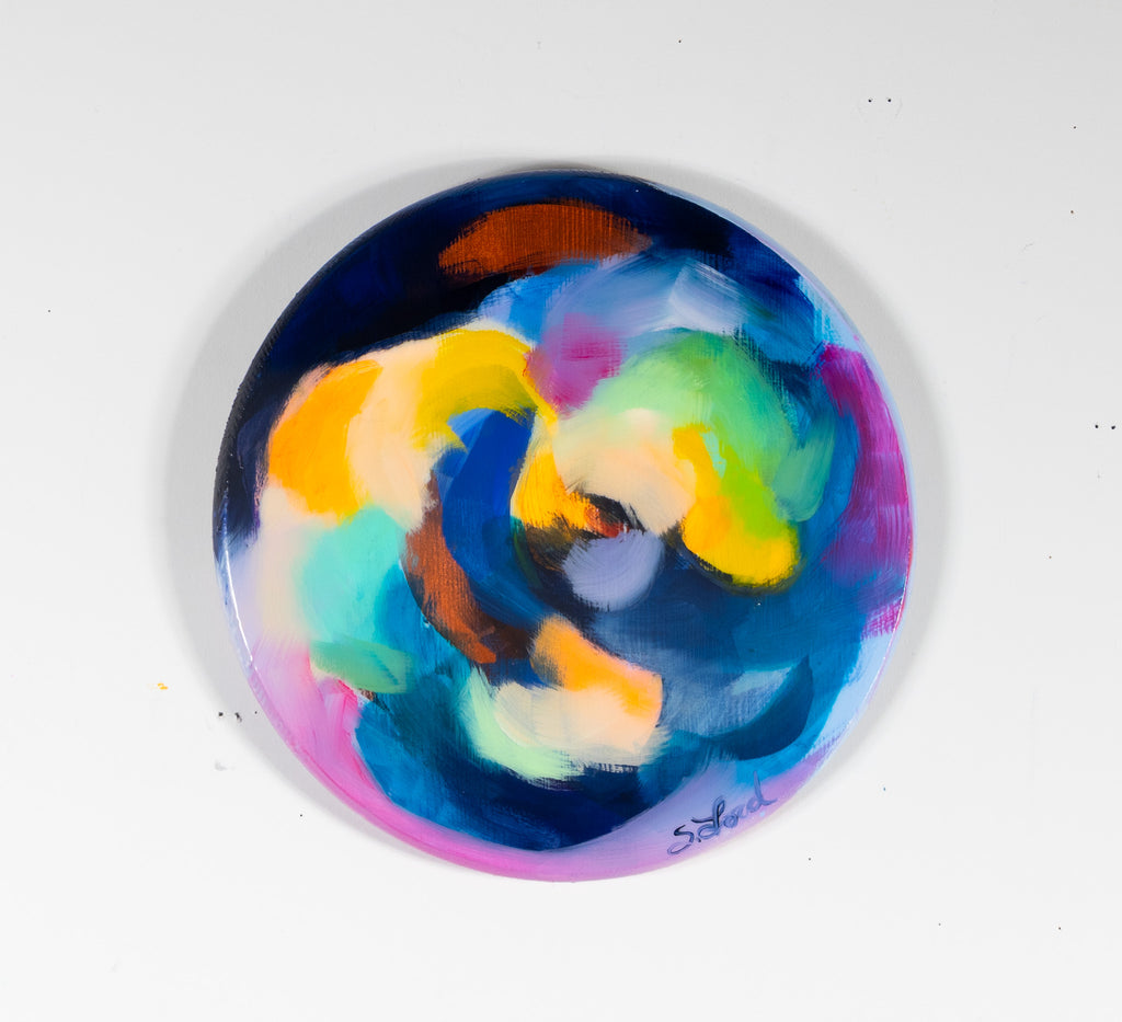 Grounded , 15" circle, oil painting and resin,