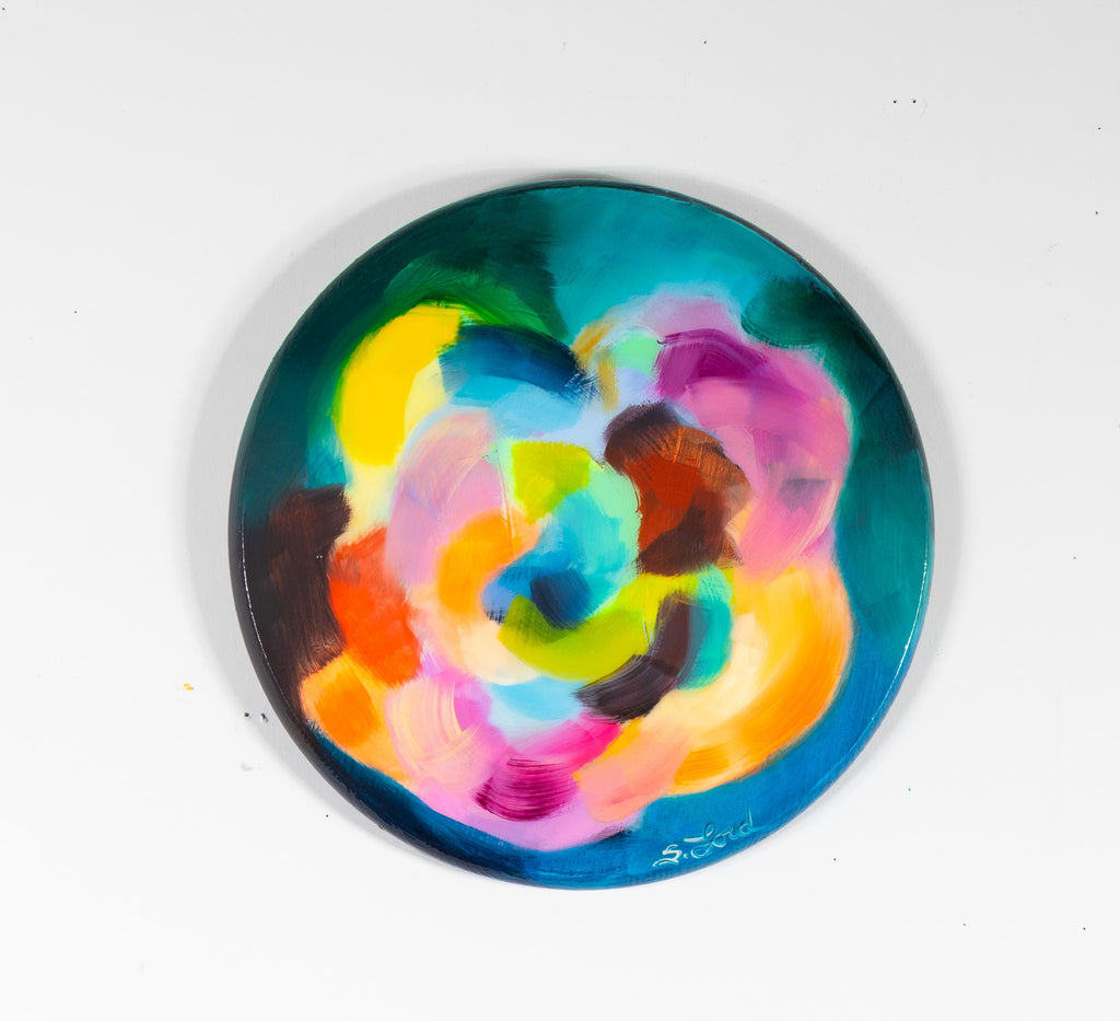 Adventure, 15" circle, oil painting and resin