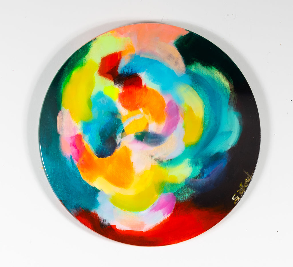 Know Me, 18" circle, oil painting and resin