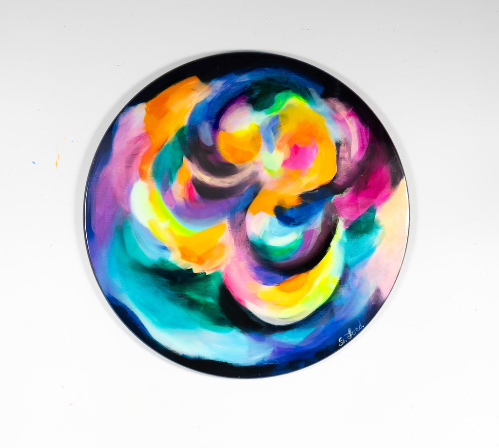 You Have Never Been Alone, 36" circle, oil painting and resin