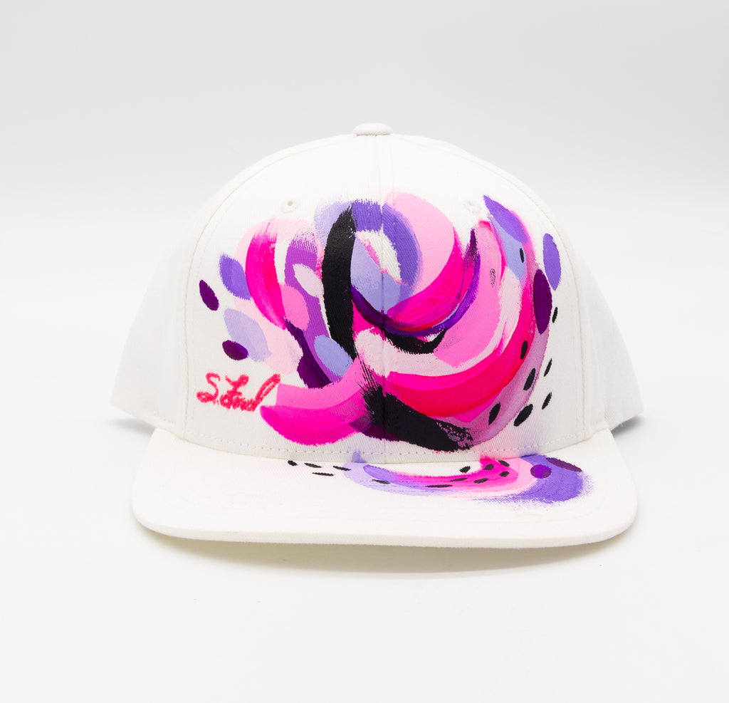 #10 Abstract Hand Painted White Organic Hat