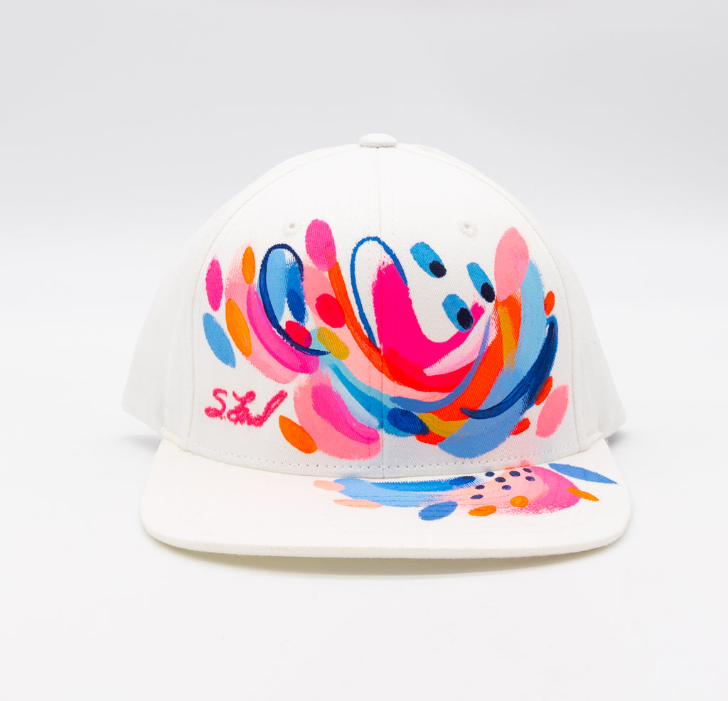 #11 Abstract Hand Painted White Organic Hat