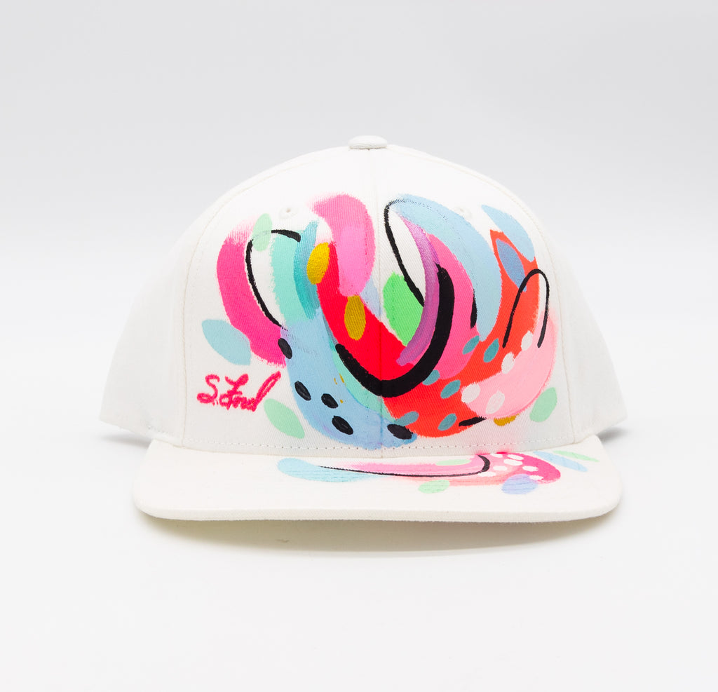 #12 Abstract Hand Painted White Organic Hat