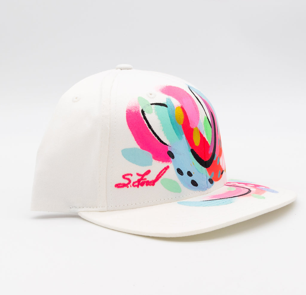 12 Abstract Hand Painted White Organic Hat – Suze Ford Studios display picture 1