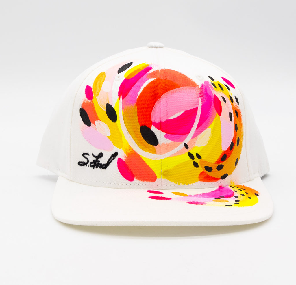 #13 Abstract Hand Painted White Organic Hat