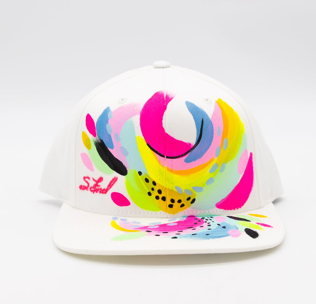 #15 Abstract Hand Painted White Organic Hat