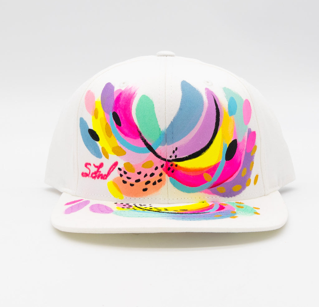 #17 Abstract Hand Painted White Organic Hat