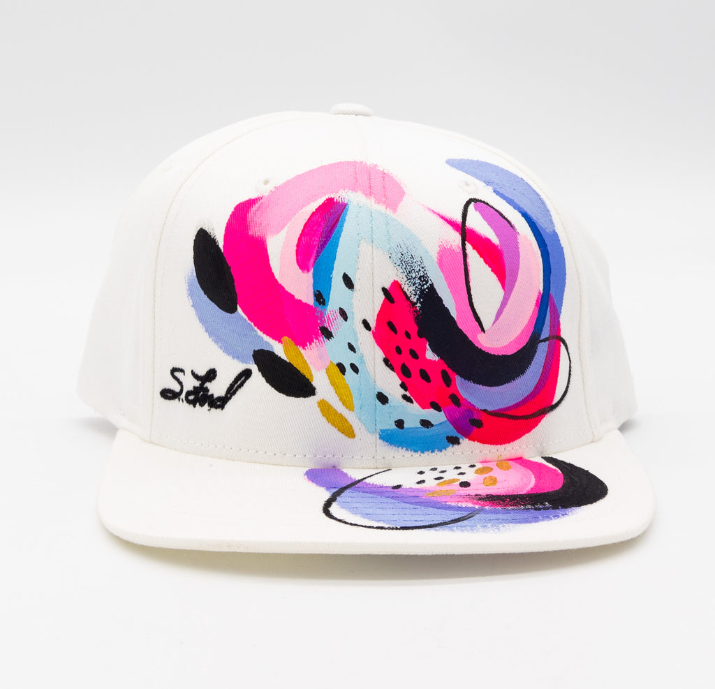 #18 Abstract Hand Painted White Organic Hat