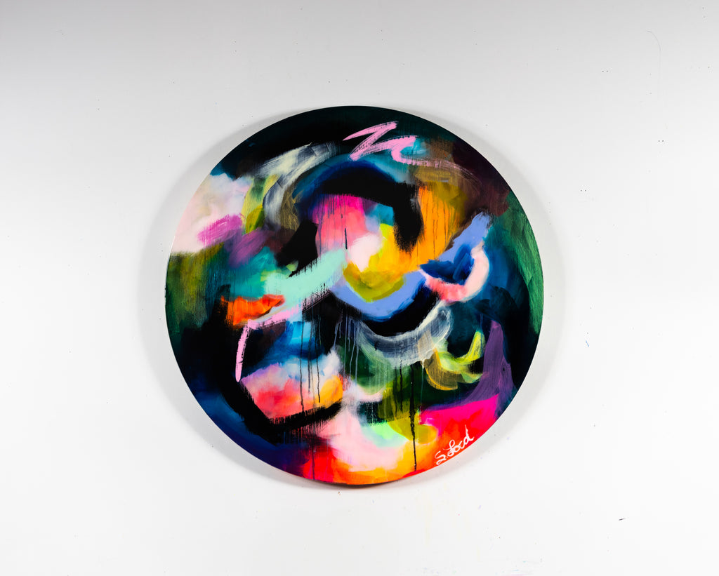 Something Greater, 36" circle, oil and resin on wood