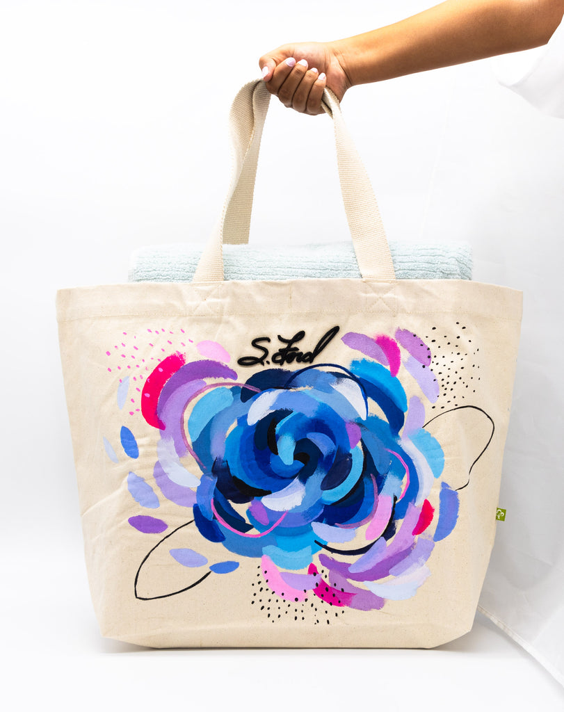 #14 Hand Painted Large Canvas Tote Bag