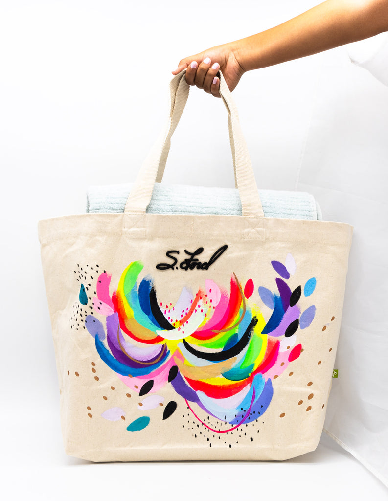 #15 Hand Painted Large Canvas Tote Bag