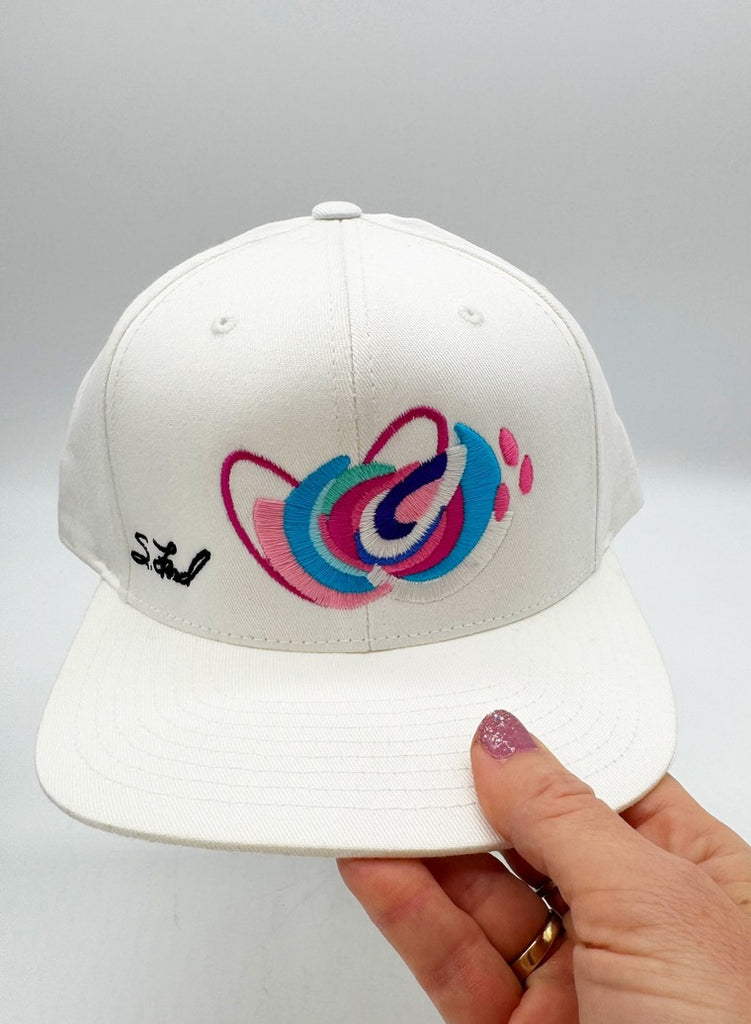 #1 Abstract Embroidered White Organic Hat