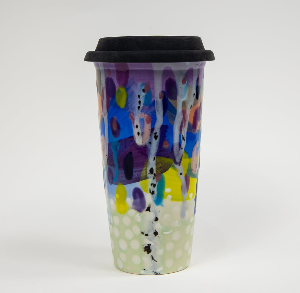 #86 16 oz Hand Painted Ceramic Travel Mug