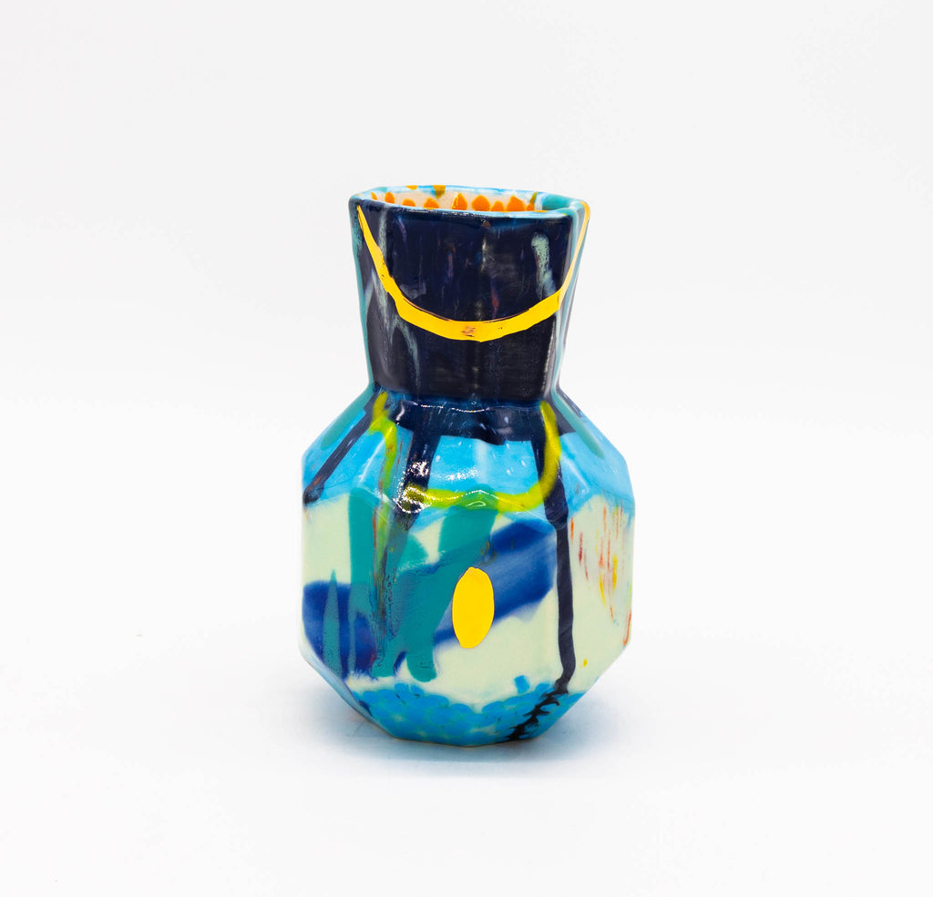 #158 Hand Painted Faceted Ceramic bud vase