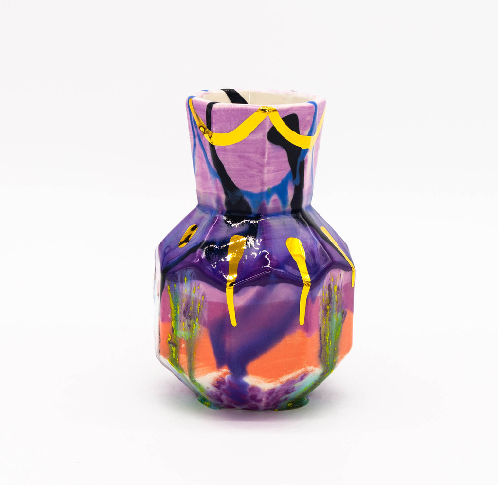 #161 Hand Painted Faceted Ceramic bud vase