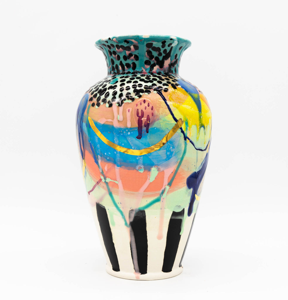 #182 Large Hand Painted Ceramic Vase with Premium Gold Luster