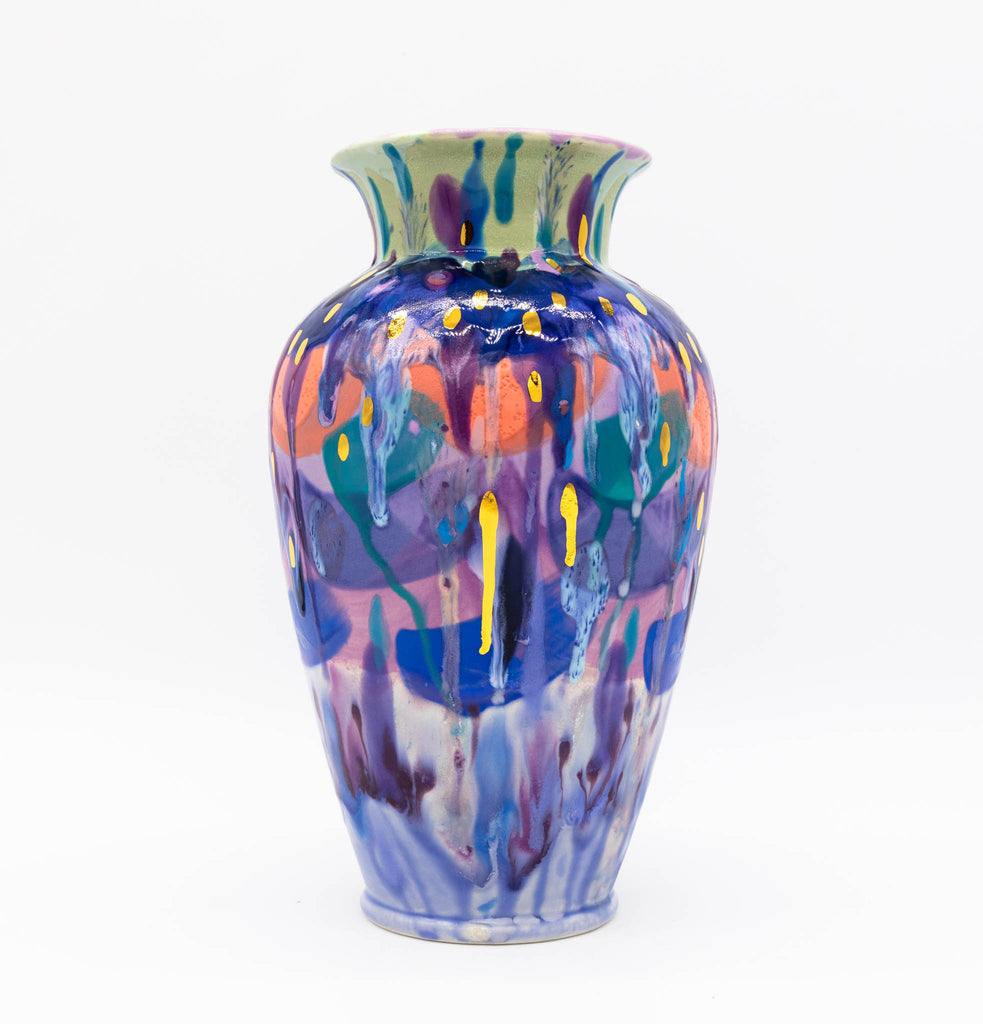 #186 Large Hand Painted Ceramic Vase with Premium Gold Luster