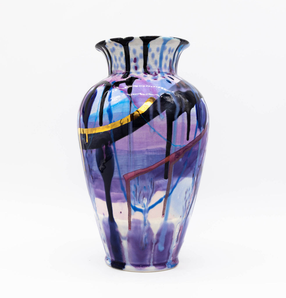 #188 Large Hand Painted Ceramic Vase with Premium Gold Luster