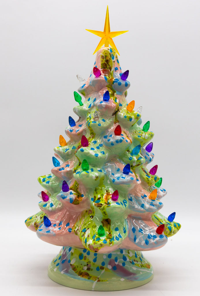 #58 Hand Painted 13" lighted Ceramic Christmas Tree