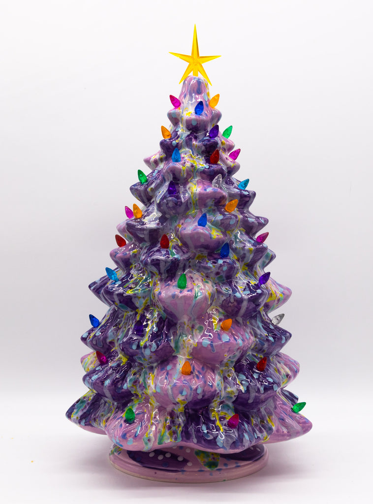 #74 Hand Painted 18" lighted Ceramic Christmas Tree