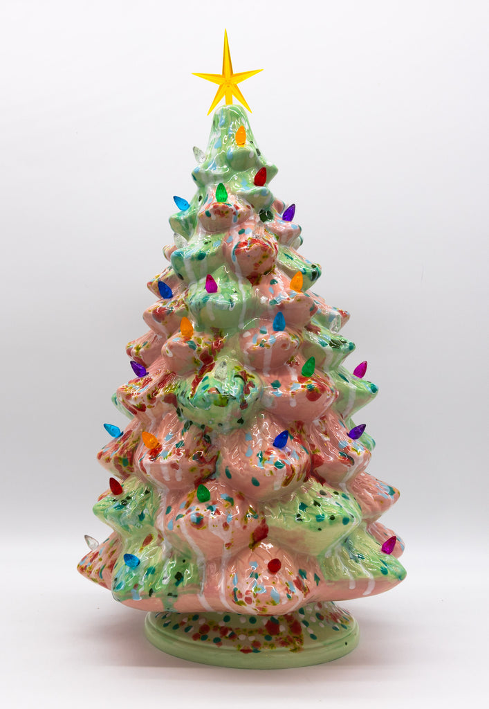#45  Hand Painted 18" lighted Ceramic Christmas Tree