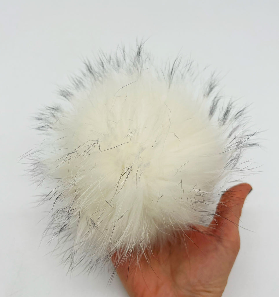 White and black authentic fur pompom for beanies